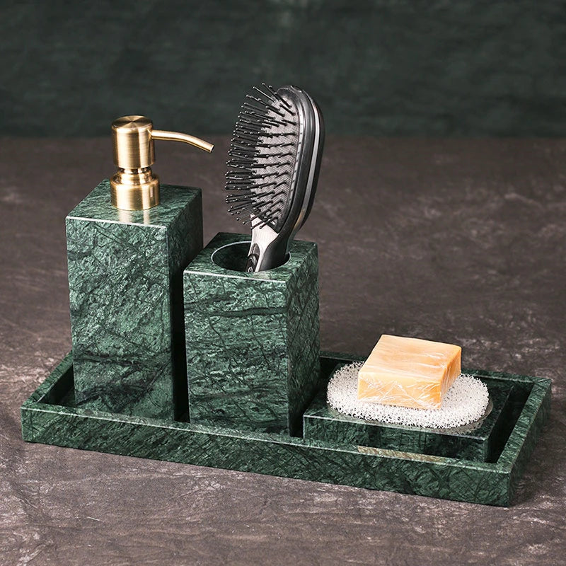 organized marble bathroom accessory set