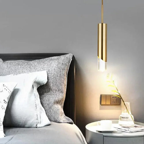 Cylindrical copper gold design LED pendant light - vue 3 sur 7