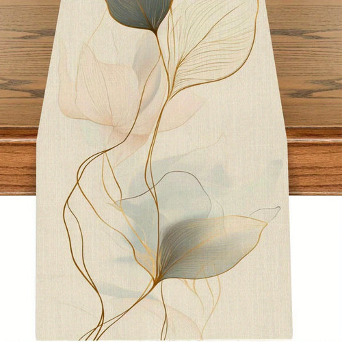 Abstract leaf table runner with botanical style