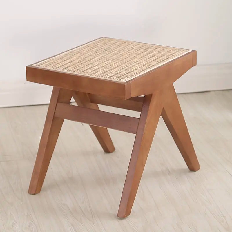 tabouret en rotin véritable style nordique pour changer de chaussures - vue 4 sur 14