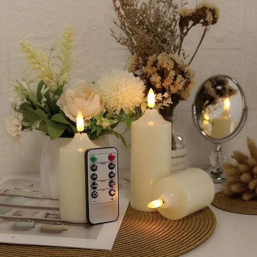 set of 3 flameless led candles with remote timer - vue 4 sur 7