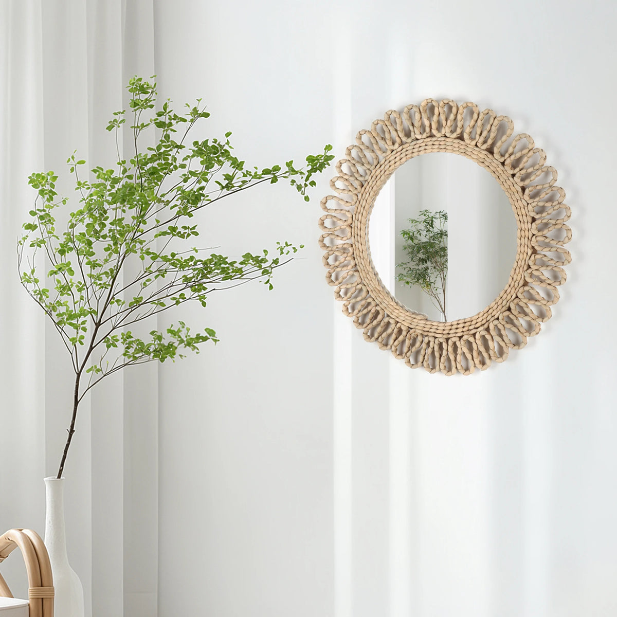 decorative handwoven bohemian circular wall mirror