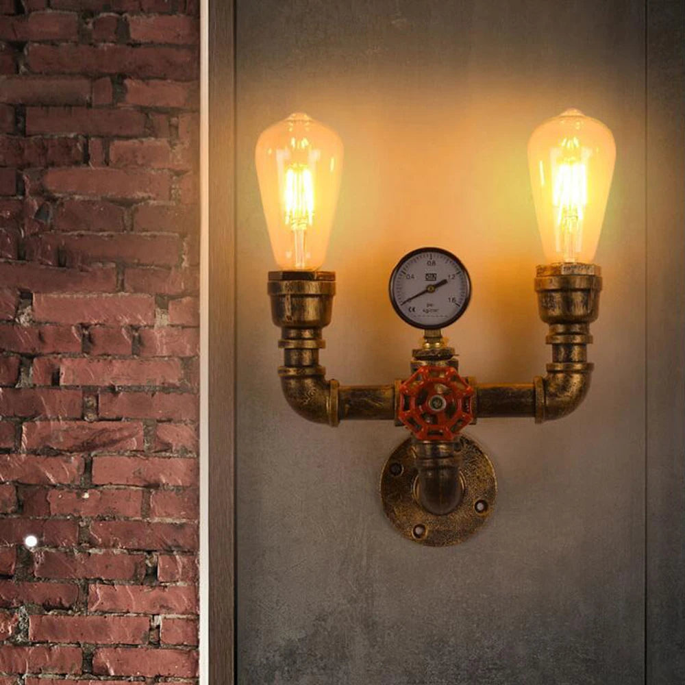 Vintage steampunk industrial pipe wall light