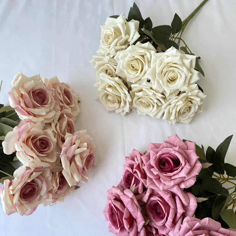 Silk artificial roses bouquet for indoor decor