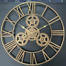 retro metal wall clock with large decorative gear