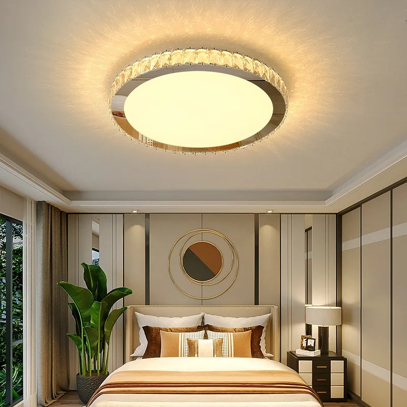 Luxurious nordic round k9 crystal LED ceiling light romantic and cosy