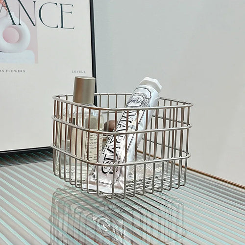 Square stainless steel storage basket for organising your home - vue 4 sur 8