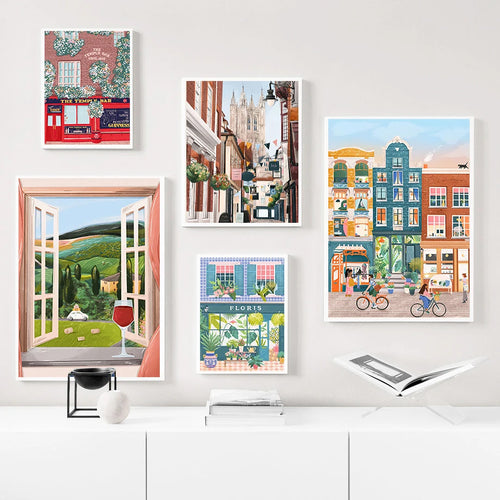 Watercolour coastal city wall art modern décor - vue 4 sur 7