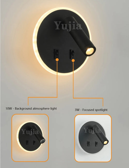 Modern wall light with USB ports and adjustable reading lamps - vue 4 sur 16