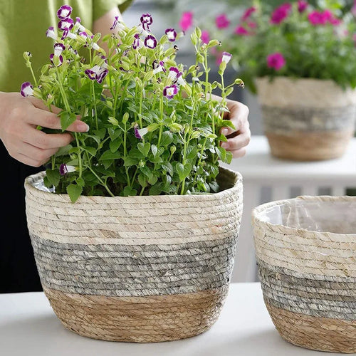 woven straw flower basket for plants and garden - vue 10 sur 10