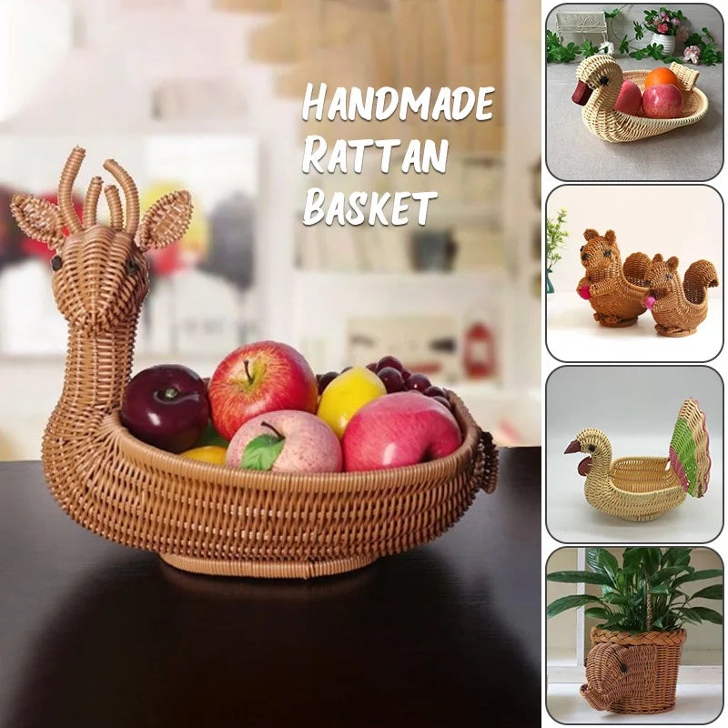 handmade animal style woven rattan storage basket