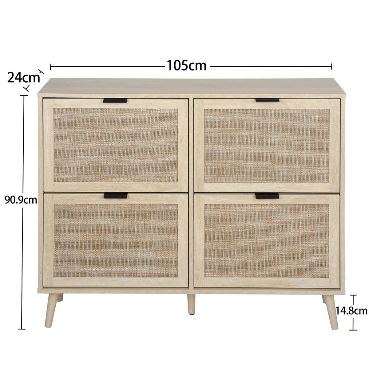 Shoe Cabinet Retro Country House Style, with 4 Rattan Flaps, Wooden Shoe Rack, Shoe Storage Chest for 20-36 Pairs of Shoes - vue 5 sur 10