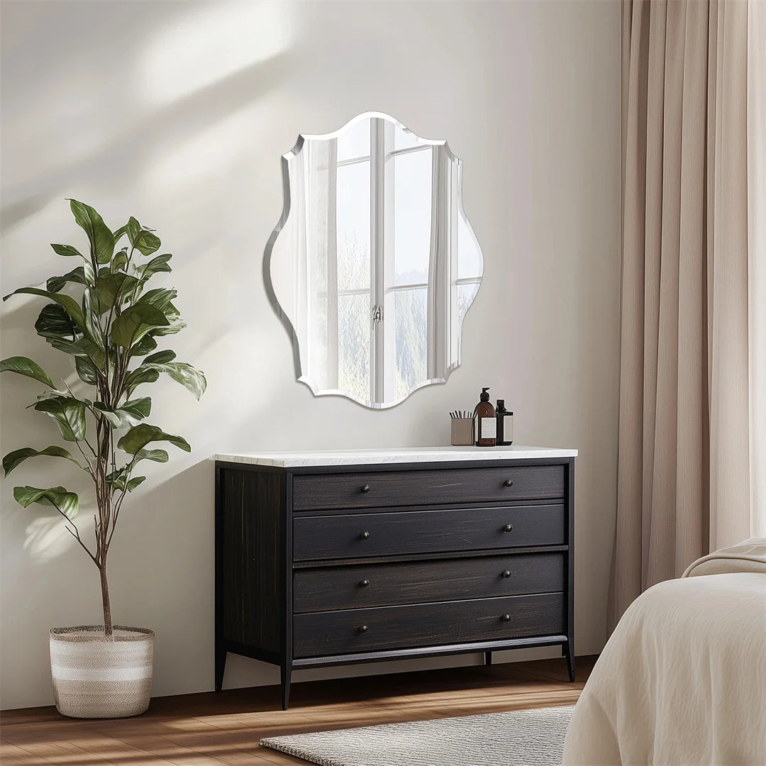 LUVODI Minimalist Frameless Wall Hanging Mirror Asymmetrical Vanity Mirror with Beveled Edge for Bathroom,Entryway - vue 5 sur 8