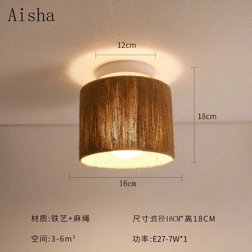Retro Japanese style hemp rope ceiling light for a cosy indoor space - vue 7 sur 8