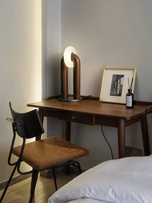 Japanese retro wooden bedside lamp with artistic design, touch control and dimmer - vue 3 sur 9