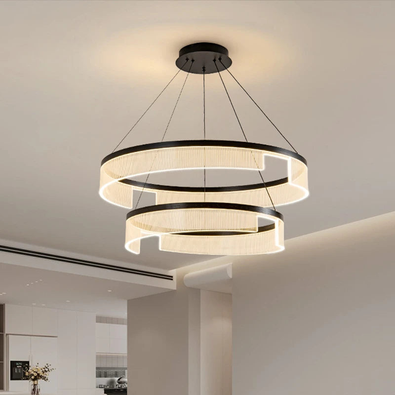 Circular LED chandelier in aluminium and acrylic for decorative interiors