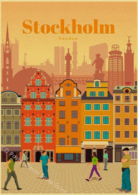 Retro world cities poster for wall decor