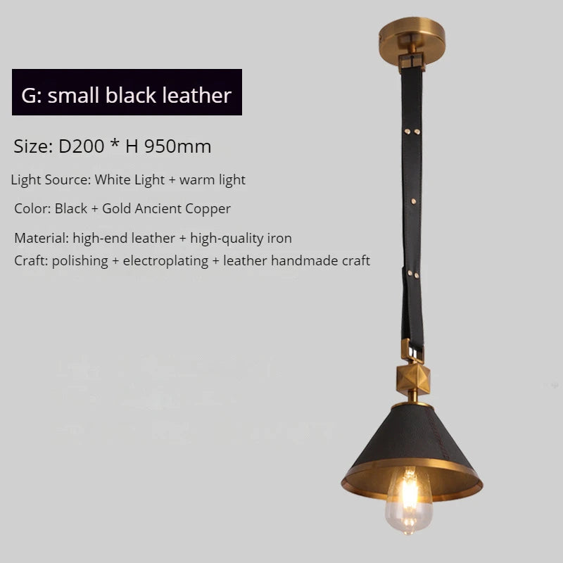 Modern leather chandelier with pendant light and crystal glass - vue 8 sur 14