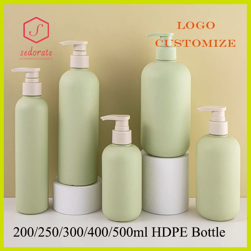 set of plastic bottles with pump lid for cosmetics