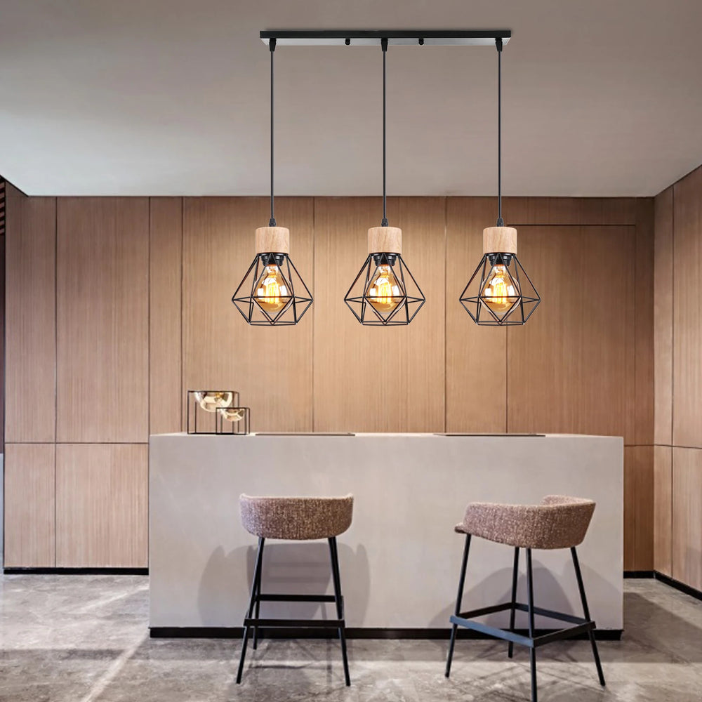Vintage wooden pendant light LED suspension