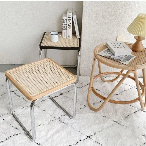 low stool in old Japanese-style rattan for living room or entrance - vue 5 sur 11