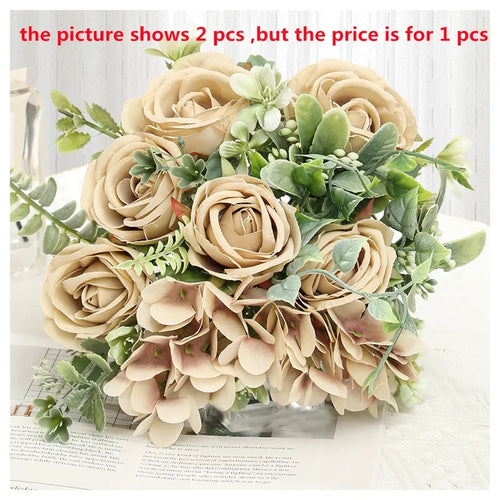 Artificial roses and hydrangeas bouquet decorative for valentine's day - vue 12 sur 14