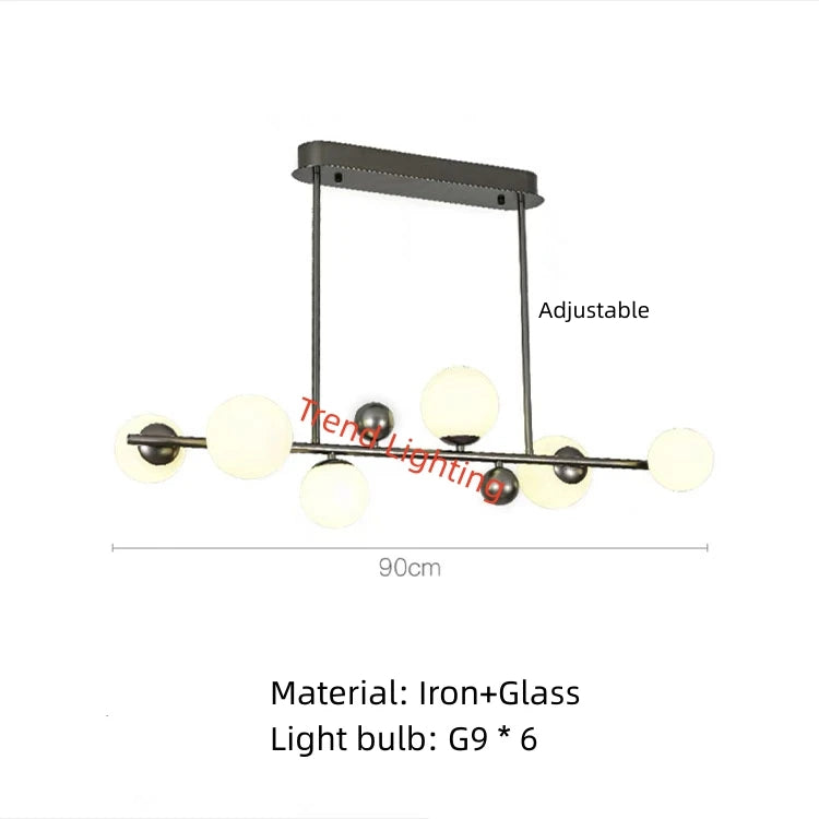 Modern metal and glass chandelier for indoor use with adjustable wire