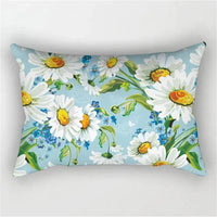 Decorative cushion cover with rainbow and red and pink flowers pattern