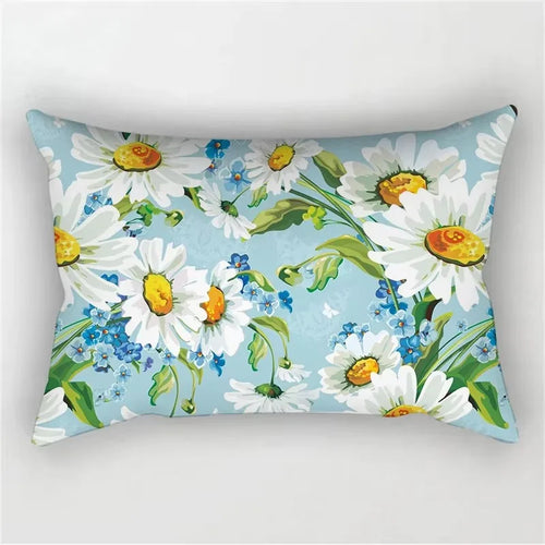 Decorative cushion cover with rainbow and red and pink flowers pattern