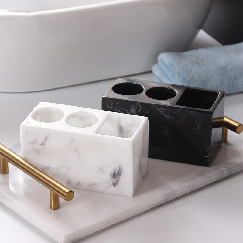 Creative marble-effect resin multifunctional toothbrush holder