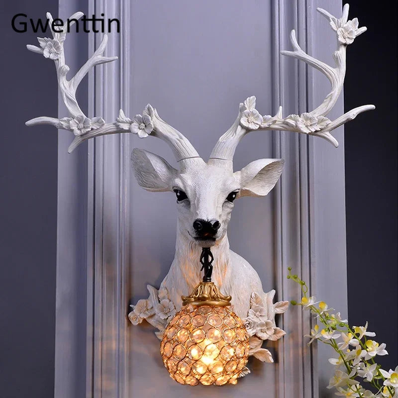 Lucky Deer decorative resin and wood indoor wall light