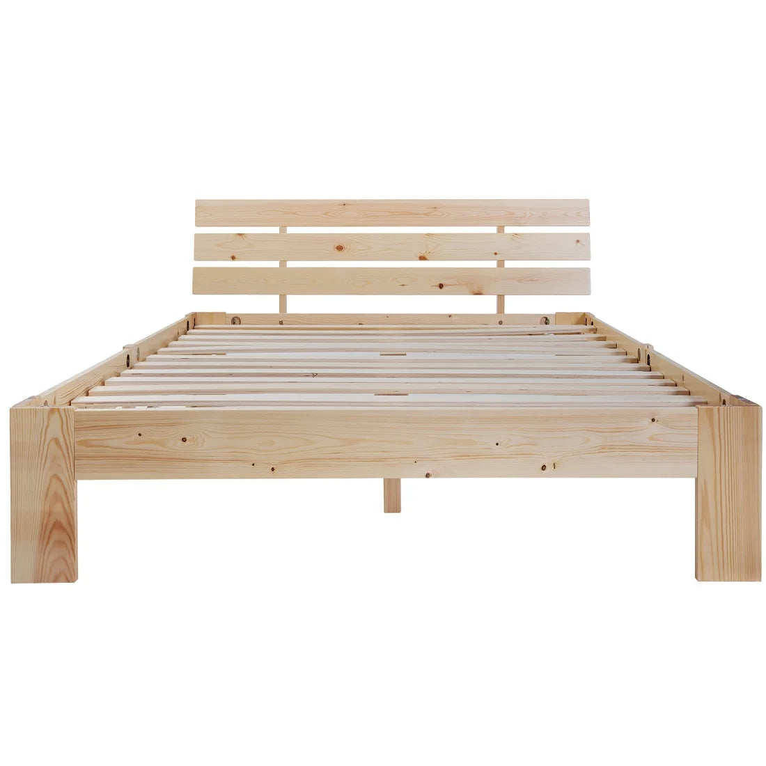 EU STOCK Wooden bed Double bed, headboard, slatted grid -200 x 140cm solid wood FSC Solid wood double bed - vue 3 sur 8