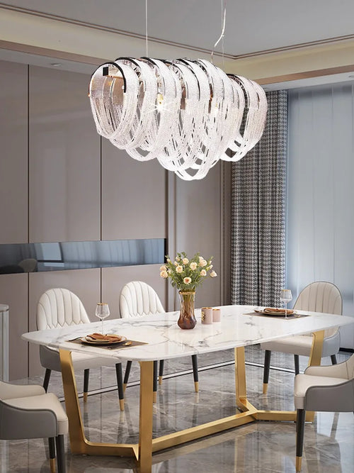 Modern nordic crystal chandelier with LED and tassels - vue 4 sur 14
