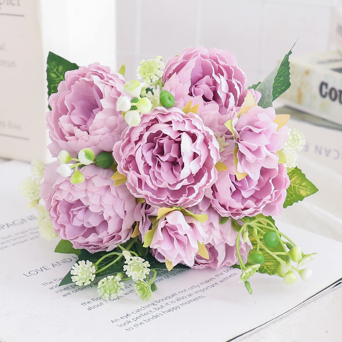 Artificial silk peony and hydrangea bouquet for wedding and home decoration - vue 37 sur 40