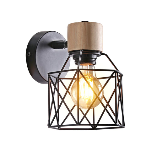 Vintage loft style wooden wall light modern indoor lighting - vue 15 sur 14