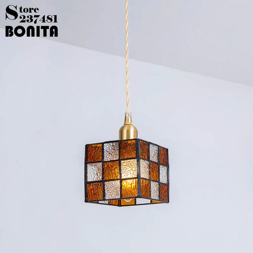 Retro pendant light in hand-painted glass, Mediterranean Asian style - vue 5 sur 12