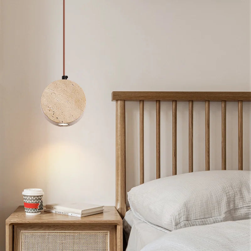 Vintage natural stone pendant with bell shade