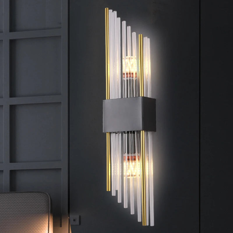 Modern double head gold crystal LED wall light