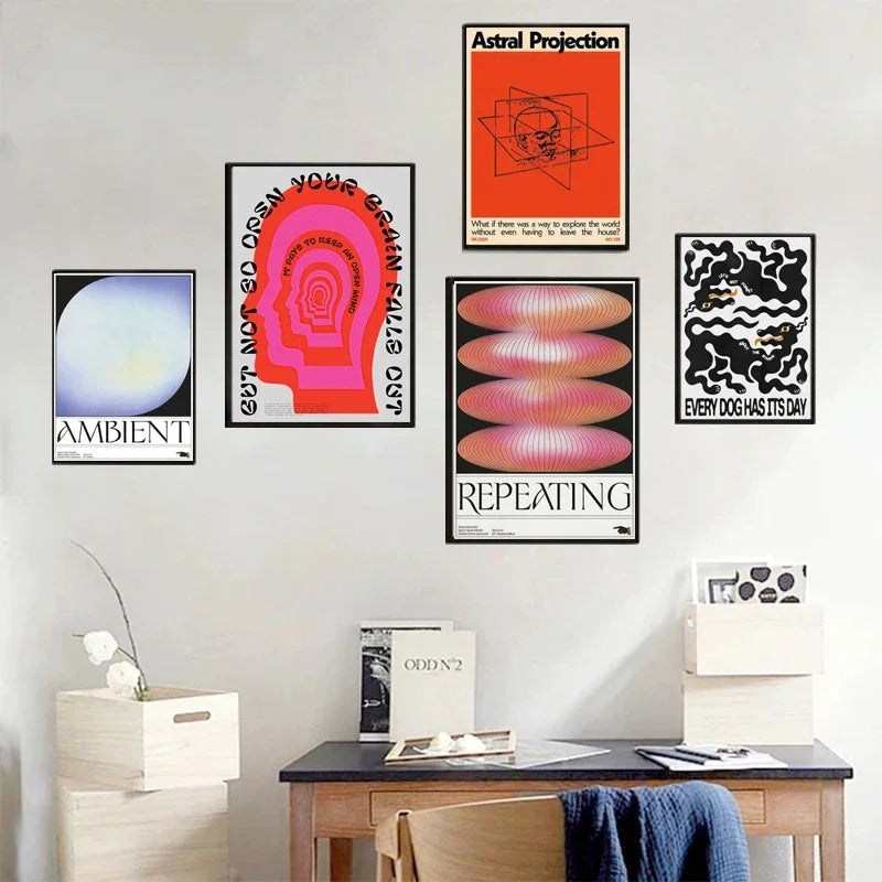 Abstract gradient halo retro Japanese wave decorative wall art - vue 3 sur 7