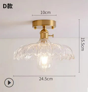 Modern Japanese retro carved glass ceiling light - vue 15 sur 18