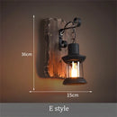Vintage wooden wall light with glass and metal lampshade