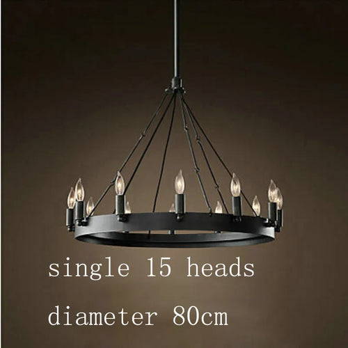 Round retro American style iron LED chandelier - vue 9 sur 13