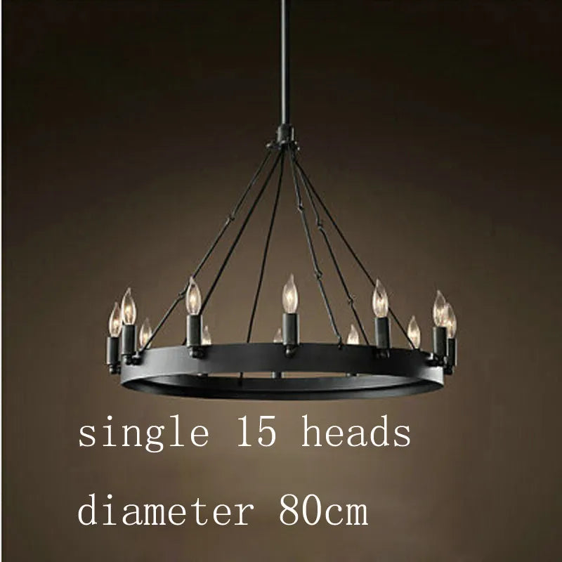 Round retro American style iron LED chandelier - vue 8 sur 13