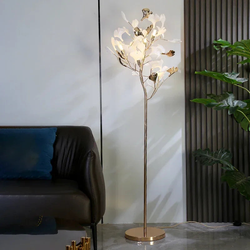Modern nordic LED floor lamp with ginkgo flower design - vue 4 sur 7