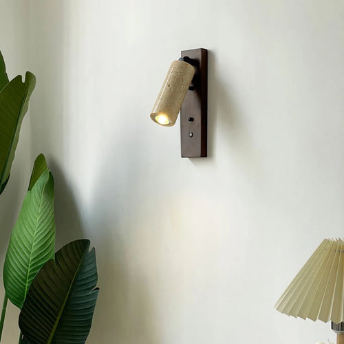 Stone and wood wall light with switch and round bulb - vue 2 sur 10