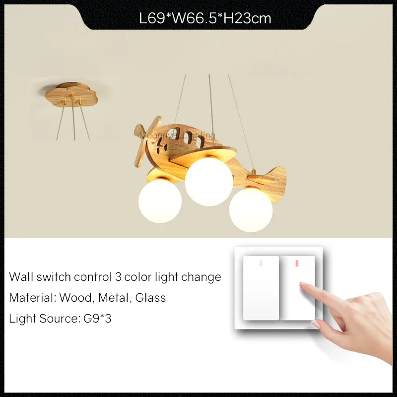 Wooden chandelier for children's room decorative pendant light - vue 9 sur 15