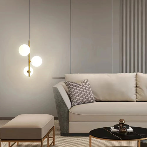Modern glass and black brass pendant light with luminous design - vue 4 sur 10