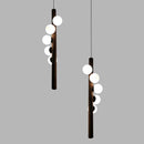 Modern walnut wood and glass chandelier for an elegant interior