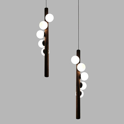 Modern walnut wood and glass chandelier for an elegant interior - vue 5 sur 13