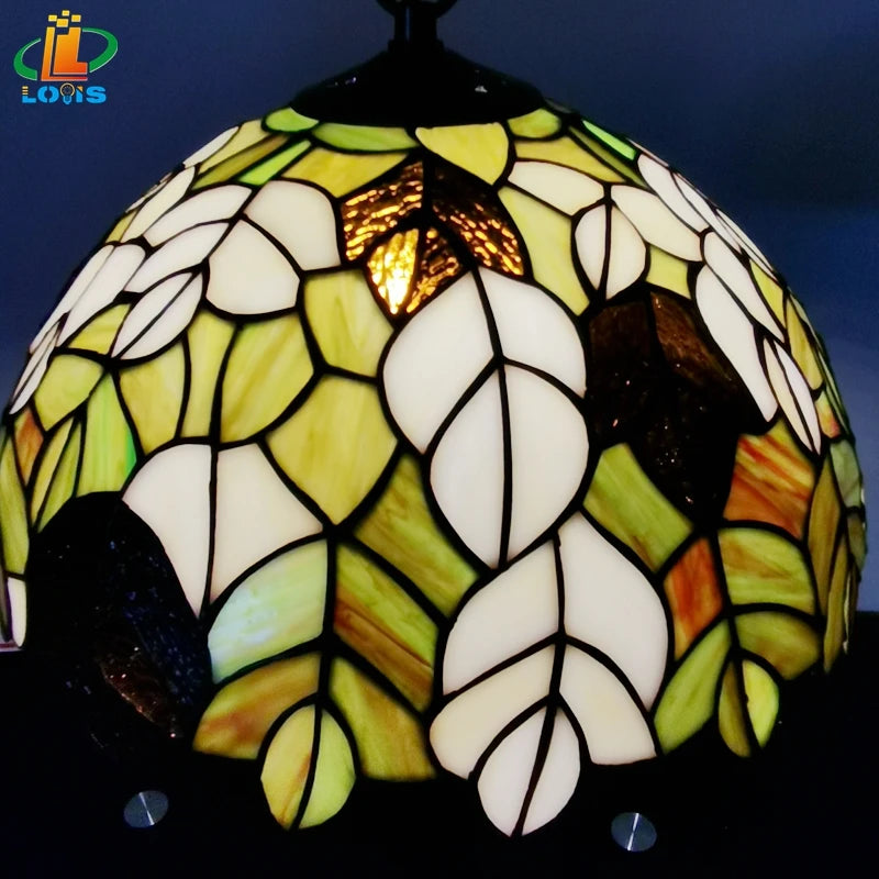 European style art glass maple leaf pendant light for restaurant - vue 3 sur 6